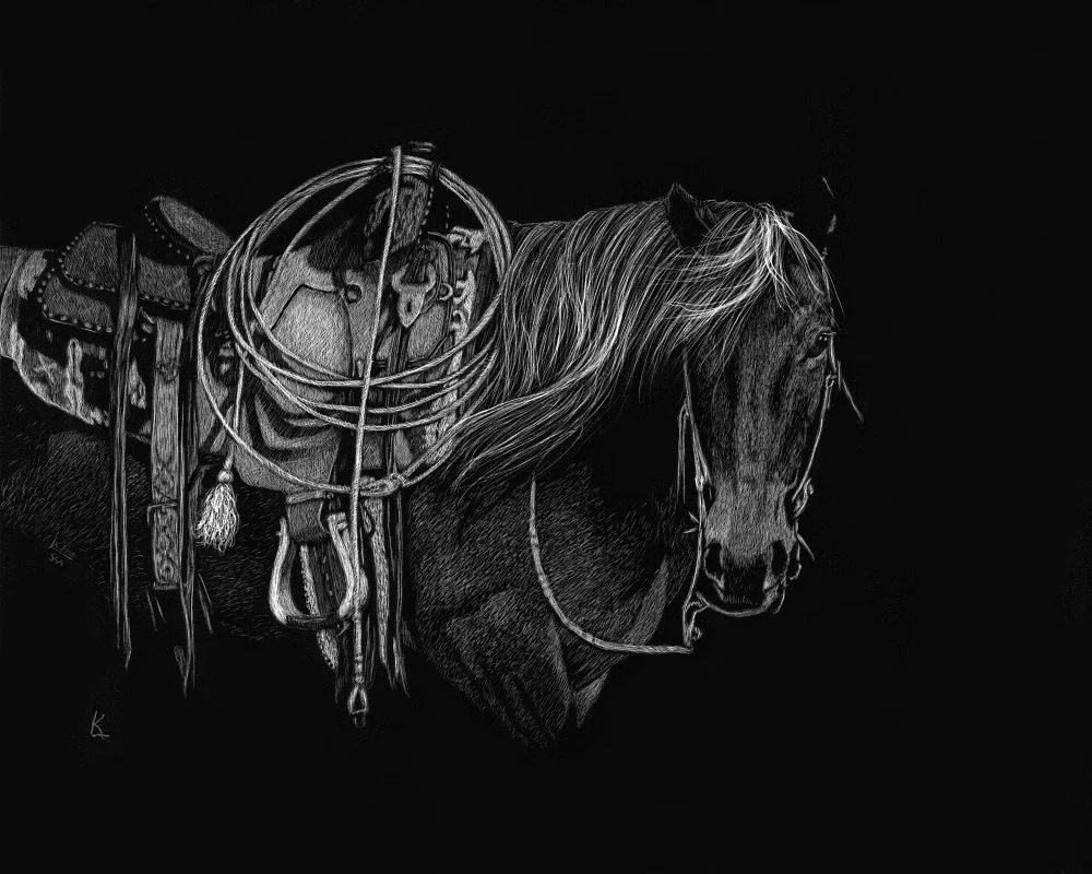 Lynn Kibbe, "Versatility," scratchboard