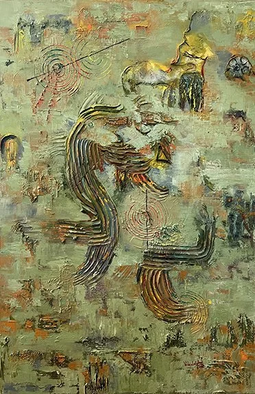 Vidya Lakshmi, "Musing 1," Oils and Mixed Media