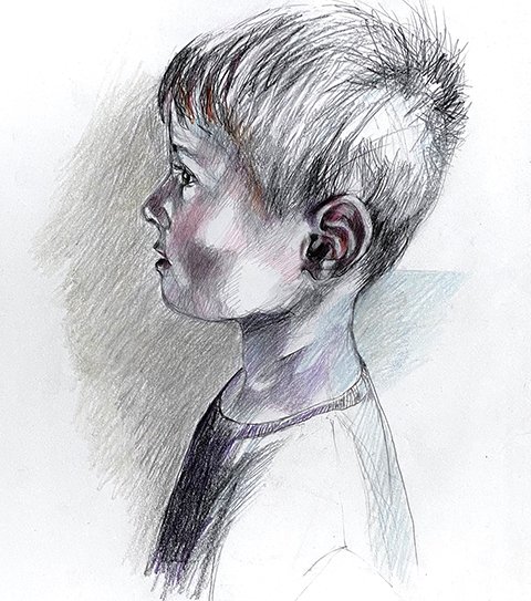 Amy Szwaya, "Contemplative Boy," graphite and colored pencil