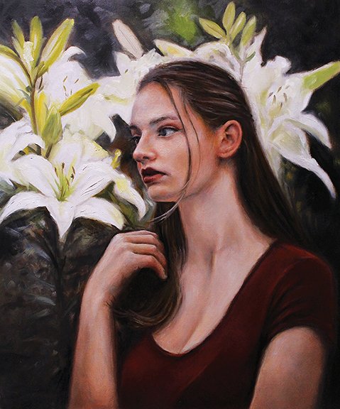 Lee Gobbi, "Margaret, Lilies," oil