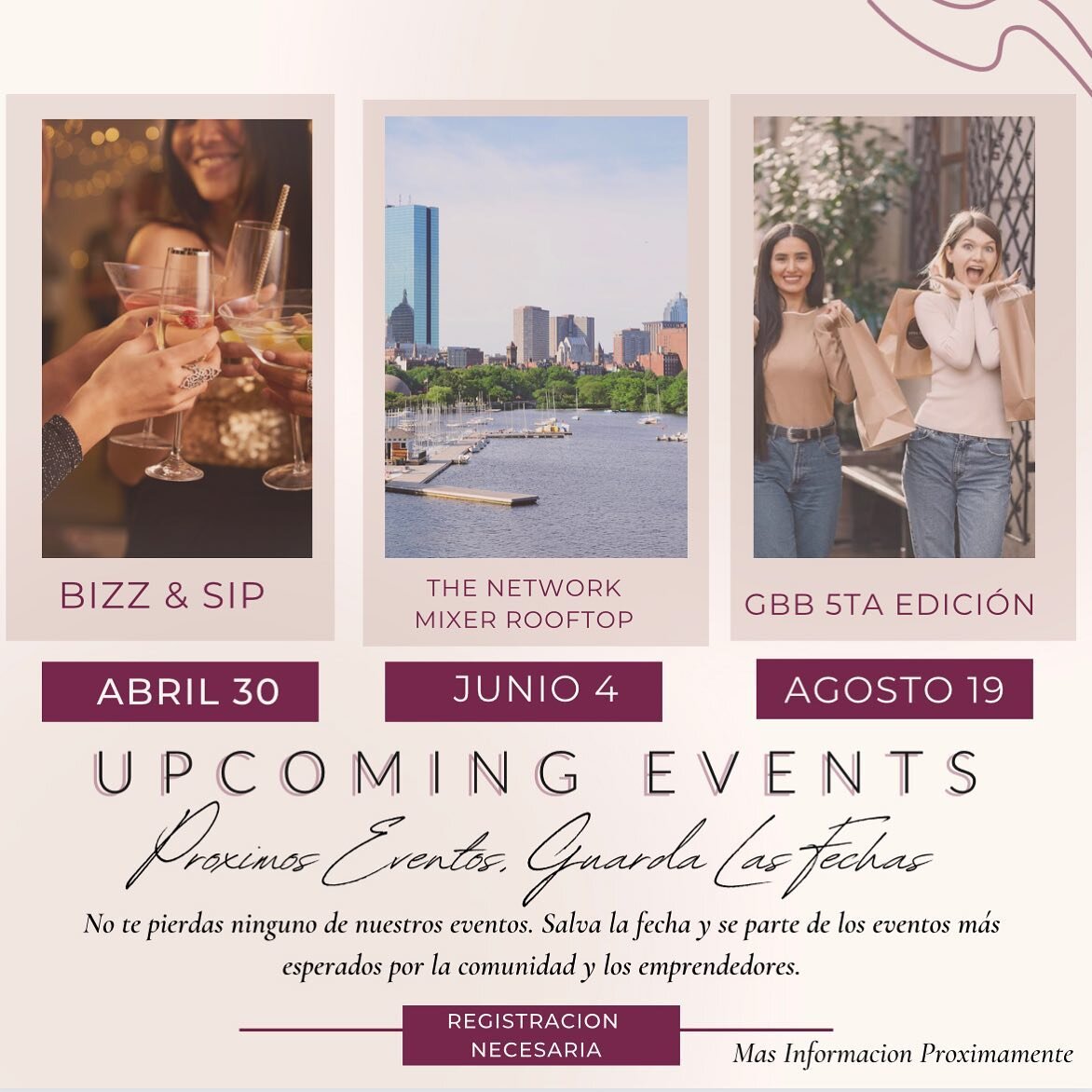 Yes it&rsquo;s finally here! Finalmente ya estamos aqu&iacute;! Save the date!  Para que no te pierdas los 3 eventos m&aacute;s esperados.  Bizz &amp; Sip: Promueve tu marca, conoce futuros clientes. The Network Mixer Rooftop Event: Una tarde para em