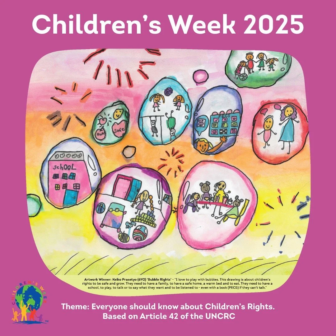 At Urban Discovery, every week is children’s week. 
Keiko Prasetyo (6YO), who designed the 2025 poster artwork ‘Bubble Rights’, says;
“I love to play with bubbles. This drawing is about children’s rights to be safe and
