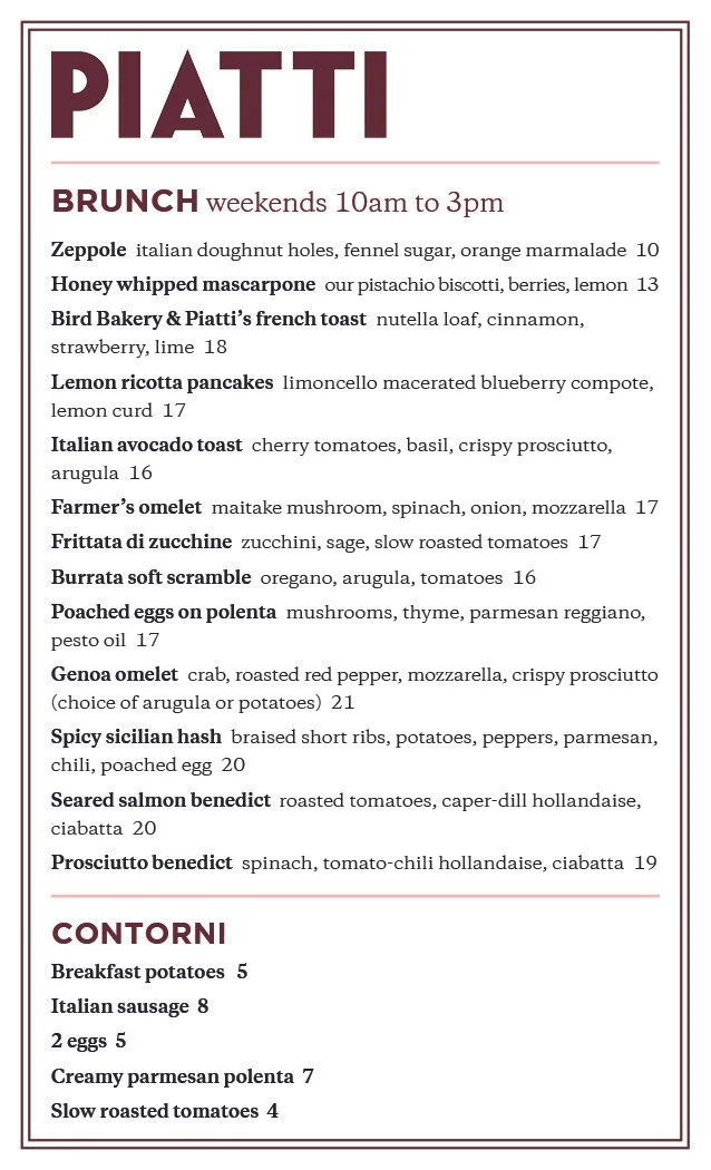 Brunch — Piatti San Antonio The Quarry