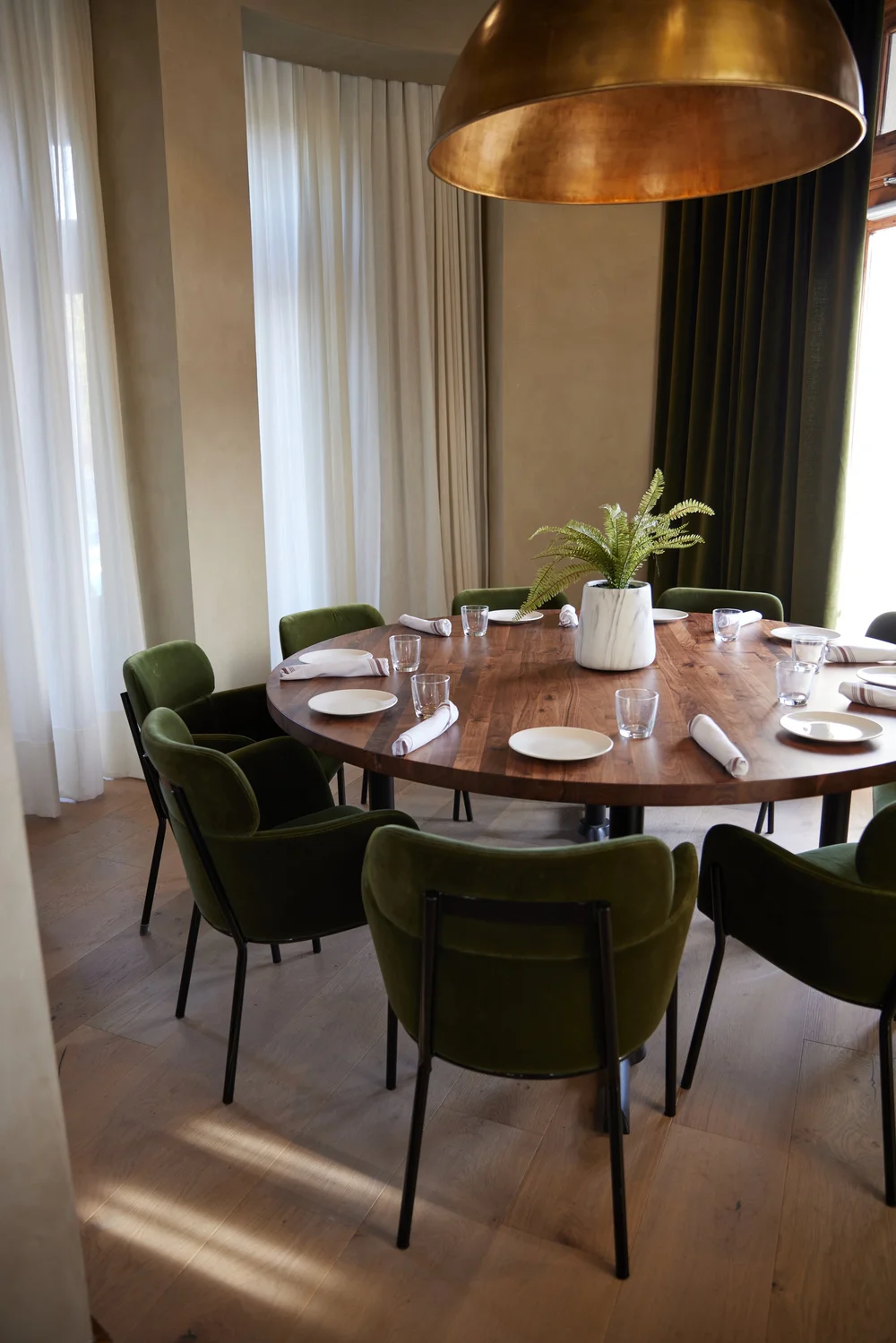 Round table for 12 set in the Rotunda at Piatti The Quarry