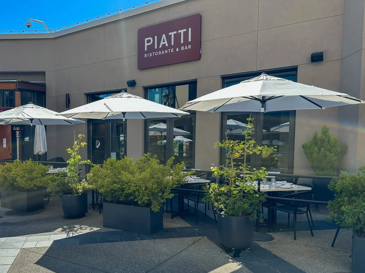 Piatti Seattle patio and sign in University Village