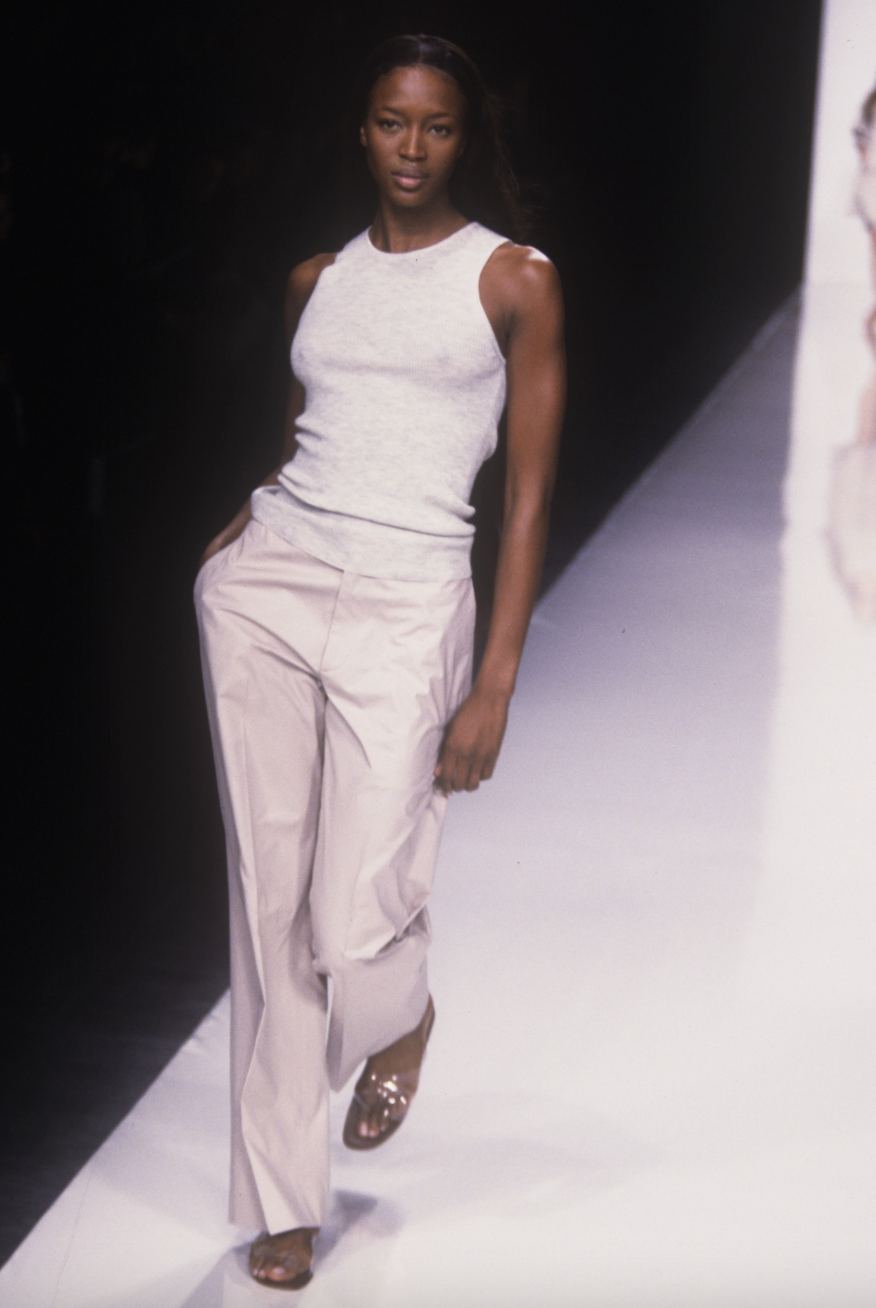 Naomi Campbell Runway Michael Kors RTW Spring 1999 white singlet pants.png