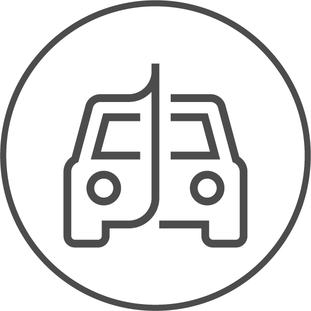 Symbol eines Autos, das durch eine gekreuzte Linie markiert ist, innen in einem Kreis