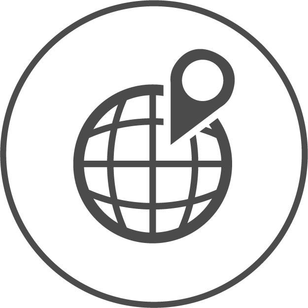 Symbol eines Globus mit einem Standort-Pin.