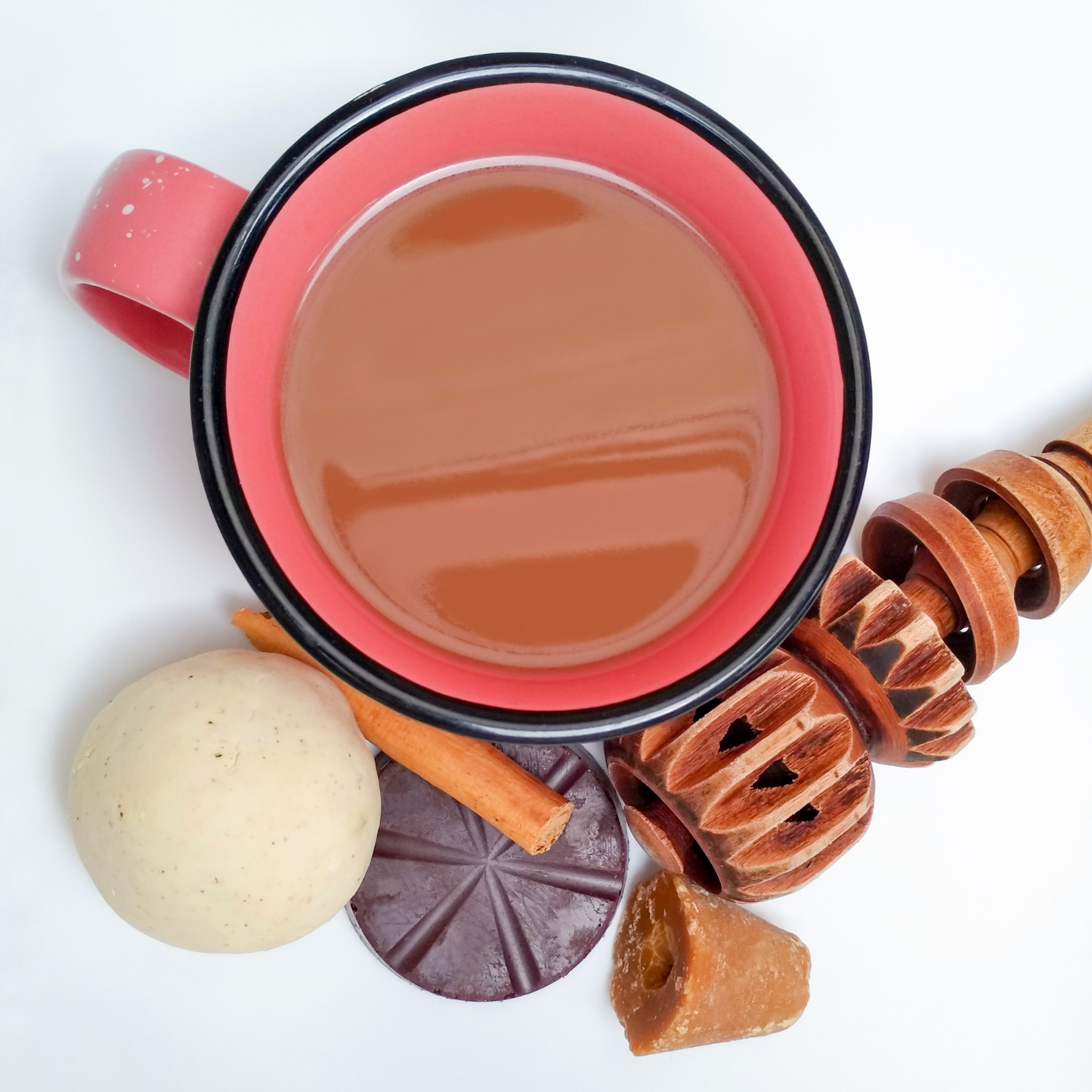 A picture of atole, a drink made with finely ground corn flour.