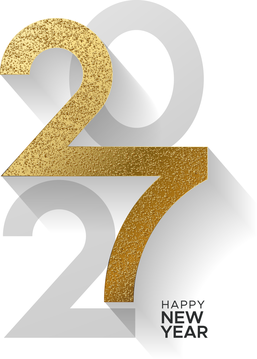 Decorate element showing Happy New Year and 2027 in an elegant gold and grey design