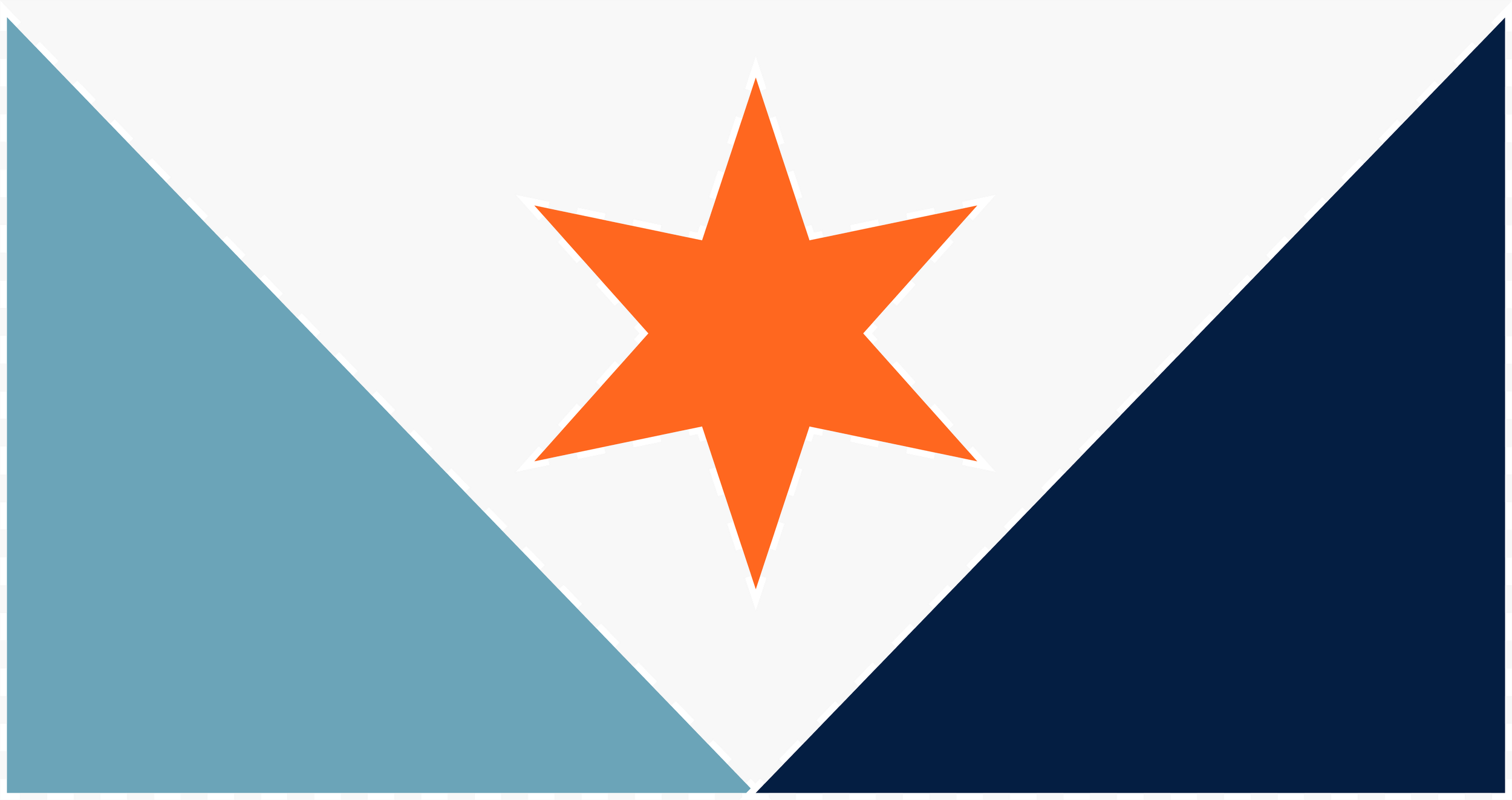 The six-pointed orange star of the Syracuse city flag set between two mirrored triangles