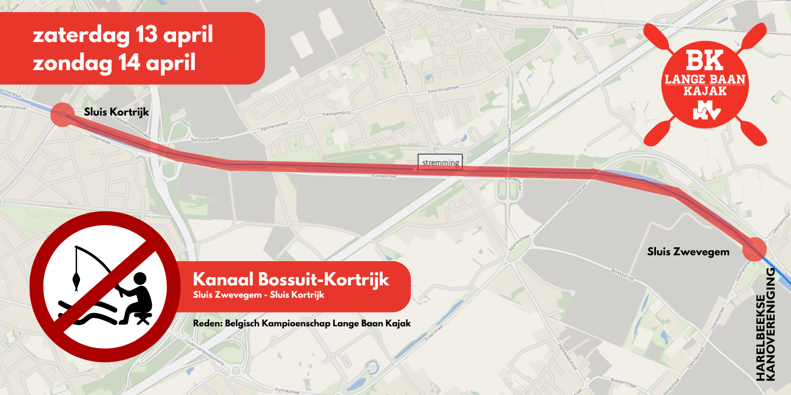 Visverbod op kanaal Bossuit-Kortrijk op 13 en 14 april 2024