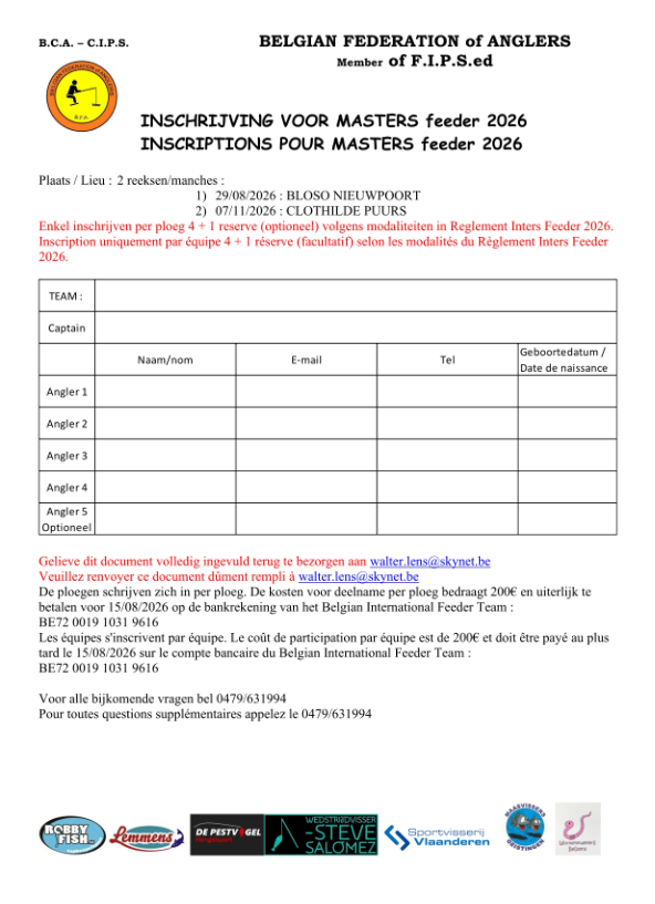 Inschrijving voor Masters Feeder 2026