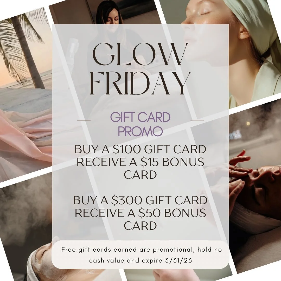 🔔 SET YOUR REMINDERS! 🔔

We&rsquo;ve decided Black Friday is not our style, so 
we&rsquo;re celebrating GLOW Friday this year instead.. early and stress-free.
 Starting this Friday, 11/21 
Buy a $100 Gift Card, get a $15 bonus Gift Card
OR
Buy a $3