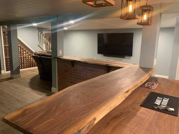 Live edge countertop in a basement remodel