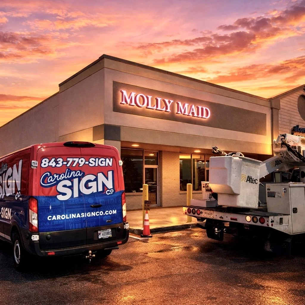 Halo-lit letters provide lighting that glows from behind a channel letter if you really want to stand out from the rest! Our team was happy to assist on this project for Molly Maid for a fresh new look!