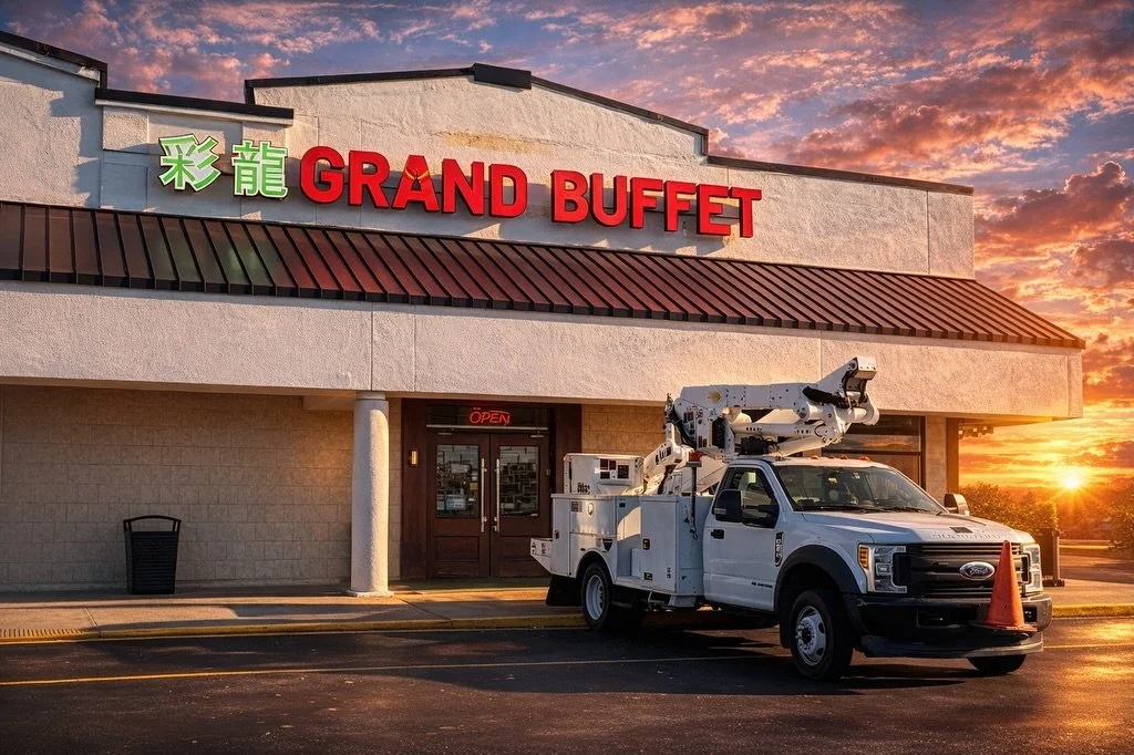 One of today&rsquo;s projects included a 24ft channel letter sign, no big deal. 😎 Our team of expert installers can handle any job big or small! 💪 After a successful install, Colton really enjoys the bucket truck microwave meals on cold days like t