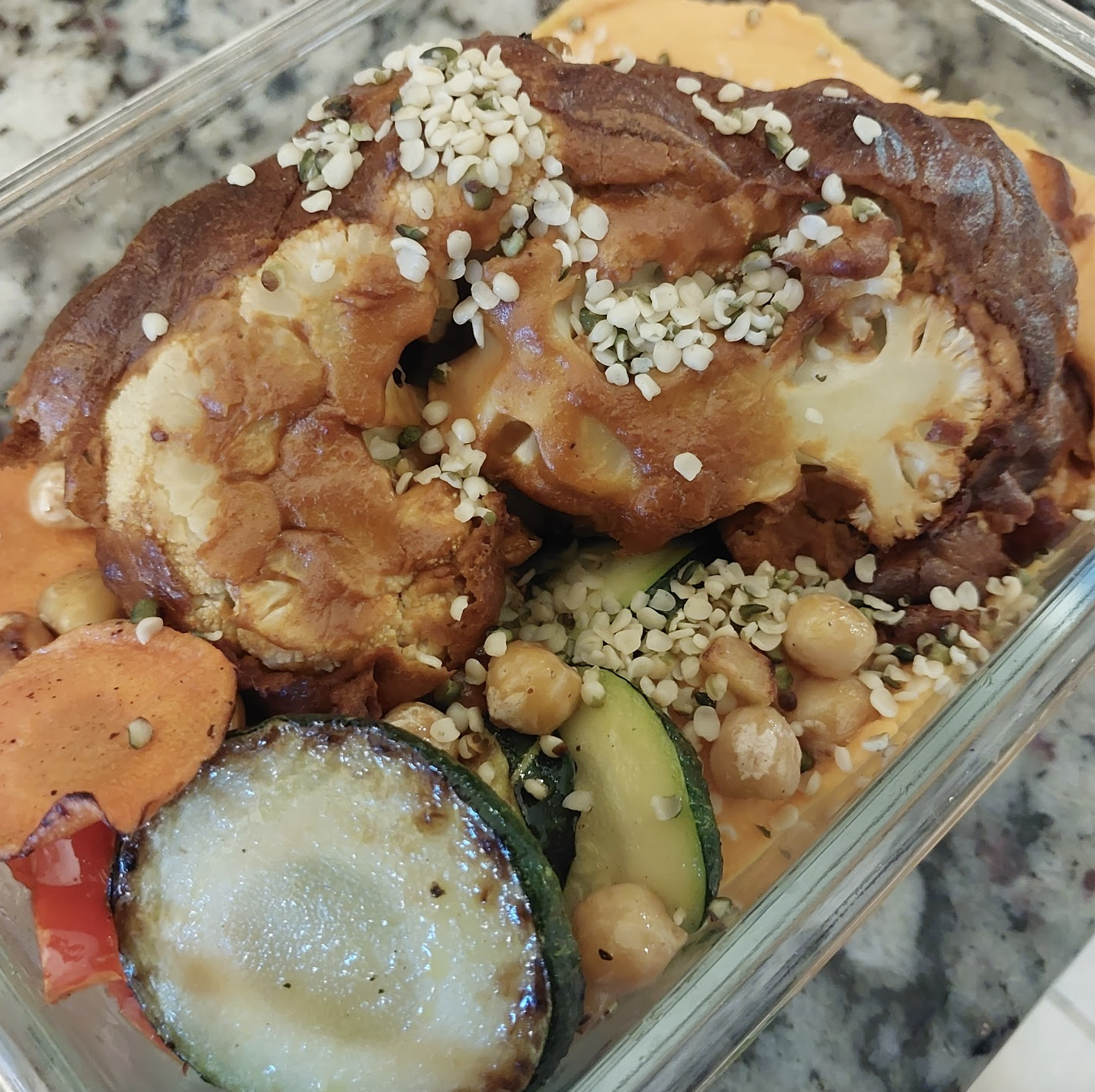 Cauliflower Roast over Sprouted Quinoa w/ Tahini-Pepper Drizzle