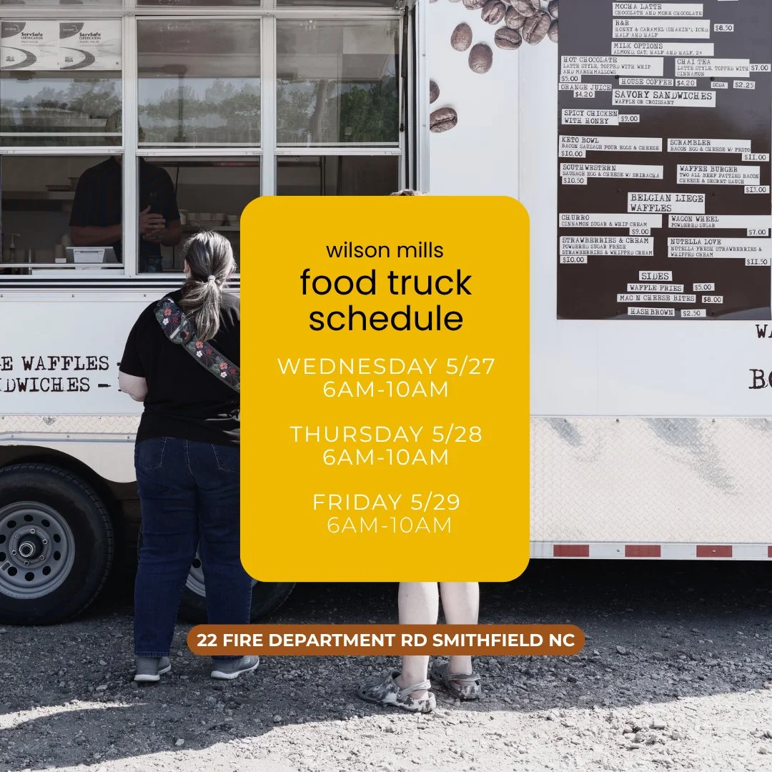 This week's food truck schedule in Wilson Mills!

📍22 Fire Department Rd Smithfield NC