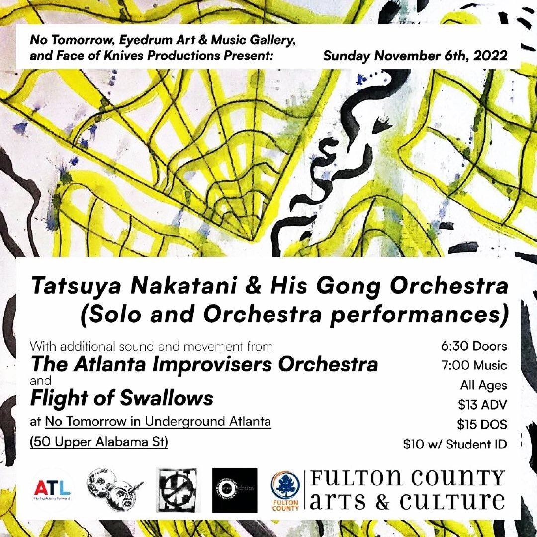 @flightofswallows is super excited to be playing @notomorrowunderground  featuring Jennifer Proctor &lt; @prkchp &gt; on her gongs, @sadie.atl on movement and sound, @deisha_o on cello and c&uuml;mb&uuml;s. The Atlanta Improvisors Orchestra is wild a