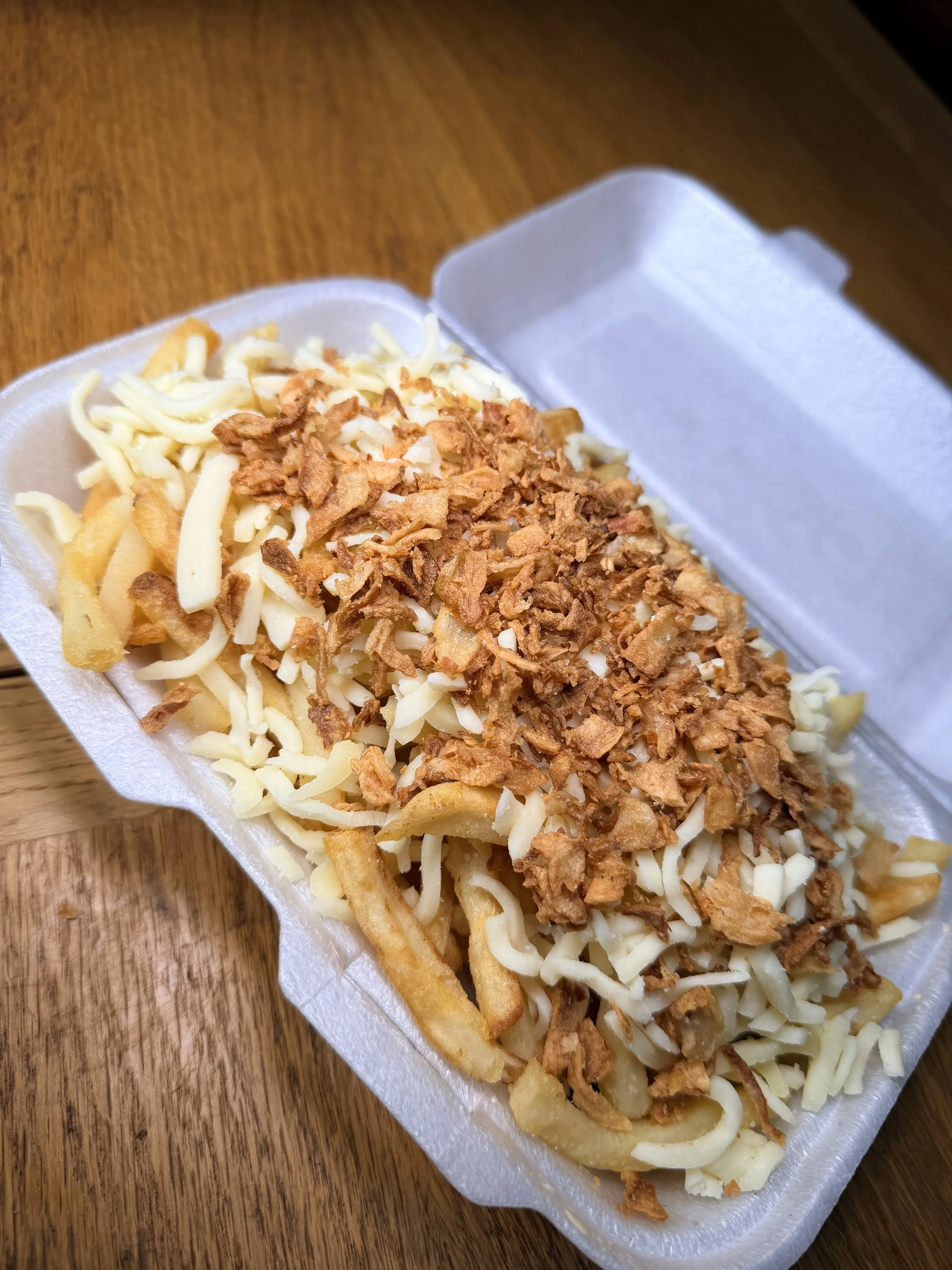 LOADED CHIPS WITH CHEDDAR CHEESE AND CRISPY ONIONS
