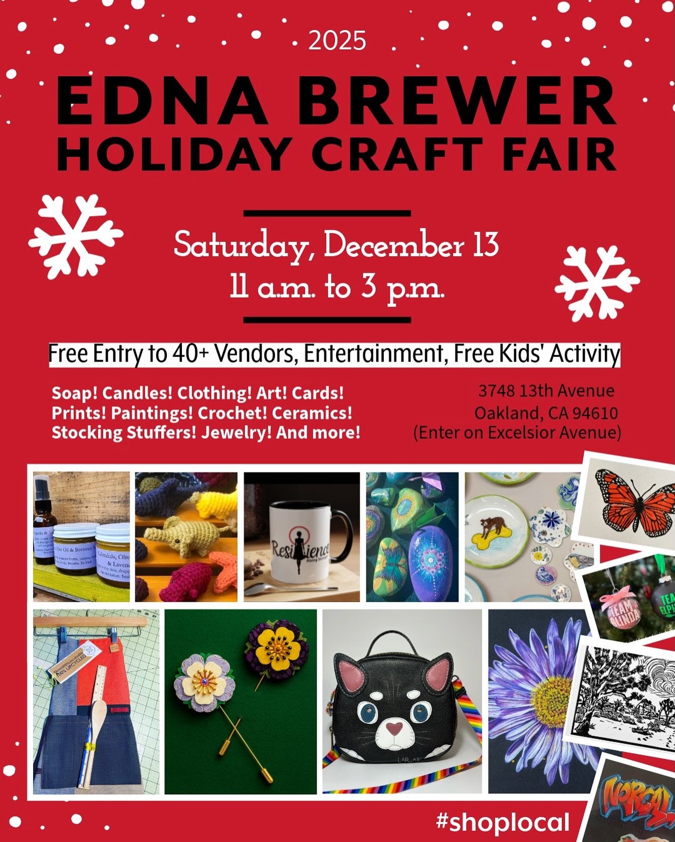 Just SOME of our amazing makers this year:

@larashandmadedesign
@joyinthebayarea
@_illistinescrochet_
@jenniferlindermanart
@Debramakes
@zxochimochi
@Ceramicsbysandy
@MoreWithLess.studio
@vitalhandcrafts
@MadeByMattieBeau
@The_nest510
@Napintas_Shop