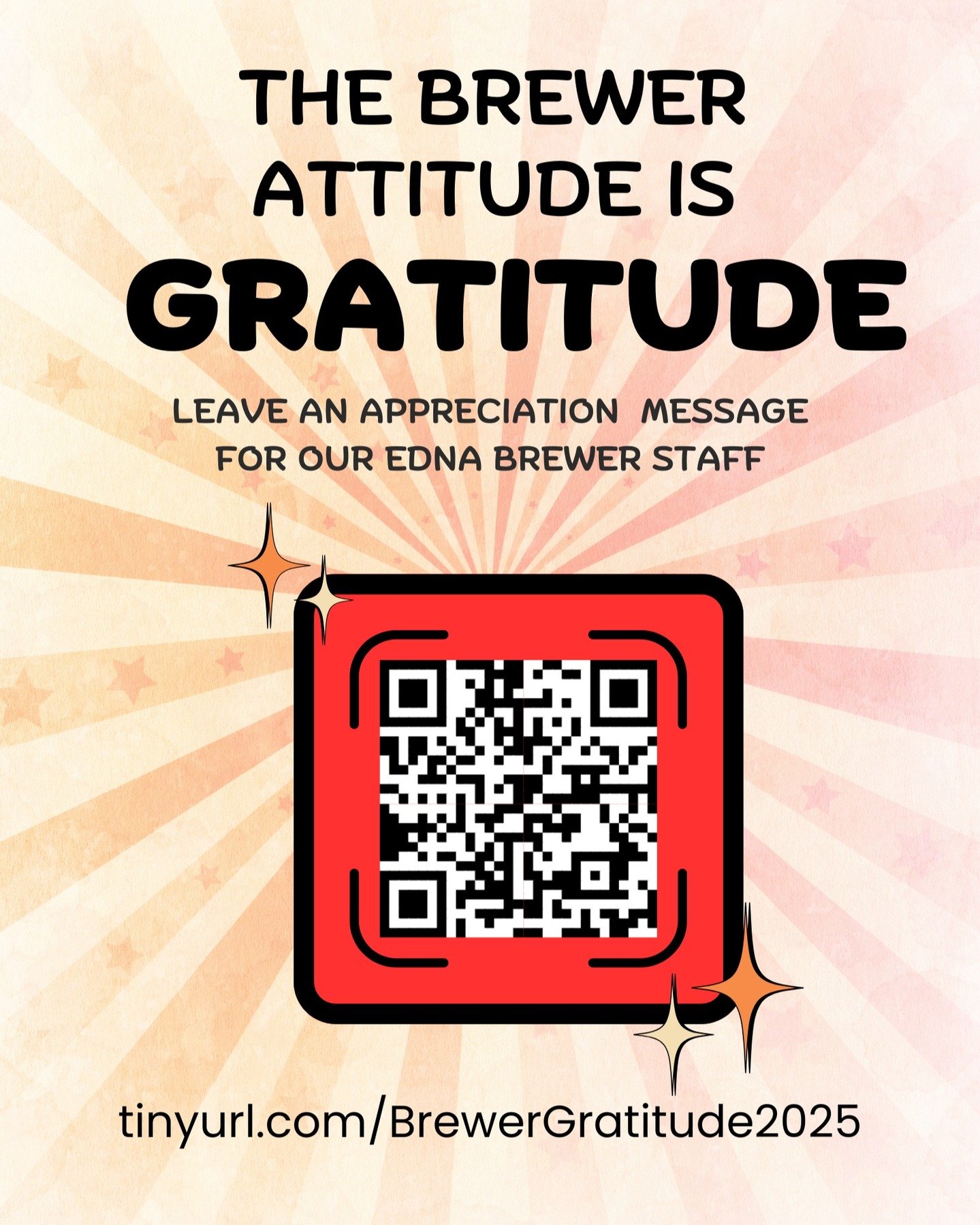 The Brewer Attitude is GRATITUDE! Please share a message to post to the Gratitude Wall to show how much we love our Edna Brewer teachers and staff! 

#ednabrewer
#pantherpride❤️🖤