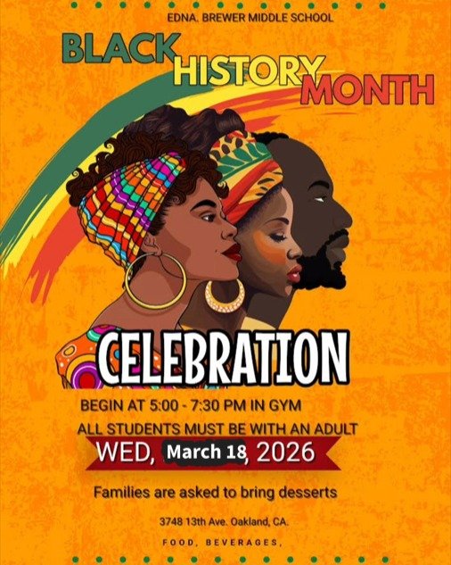 Our Black History Month Community Dinner is Wednesday March 18th in our school Gym from 5:30pm to 7pm. Come share a plate and enjoy programming celebrating Black excellence, history, and impact in our community. Please bring a dessert to share. Adult