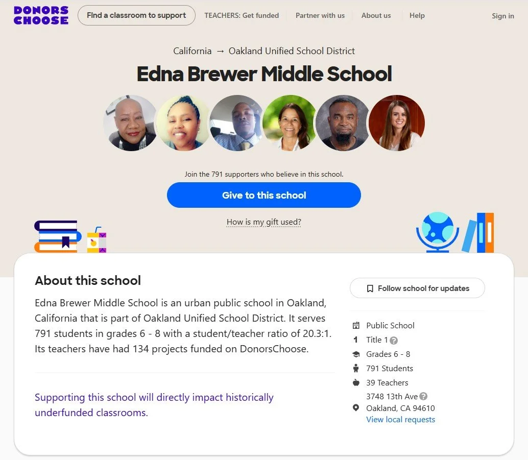 Check out current teacher projects on DonorsChoose for Edna Brewer Middle School, where our staff are requesting supplies and resources that make a real impact for students&mdash;from art materials and classroom basics to wellness and enrichment tool