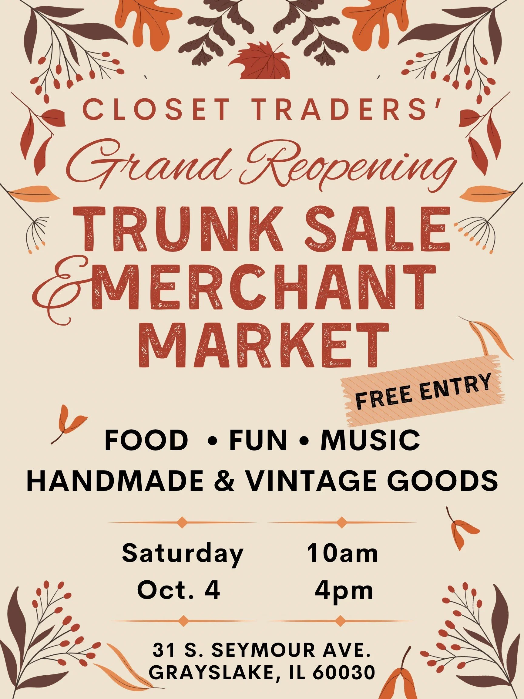 Closet Traders Grand Reopening Trunk Sale & Merchant Market