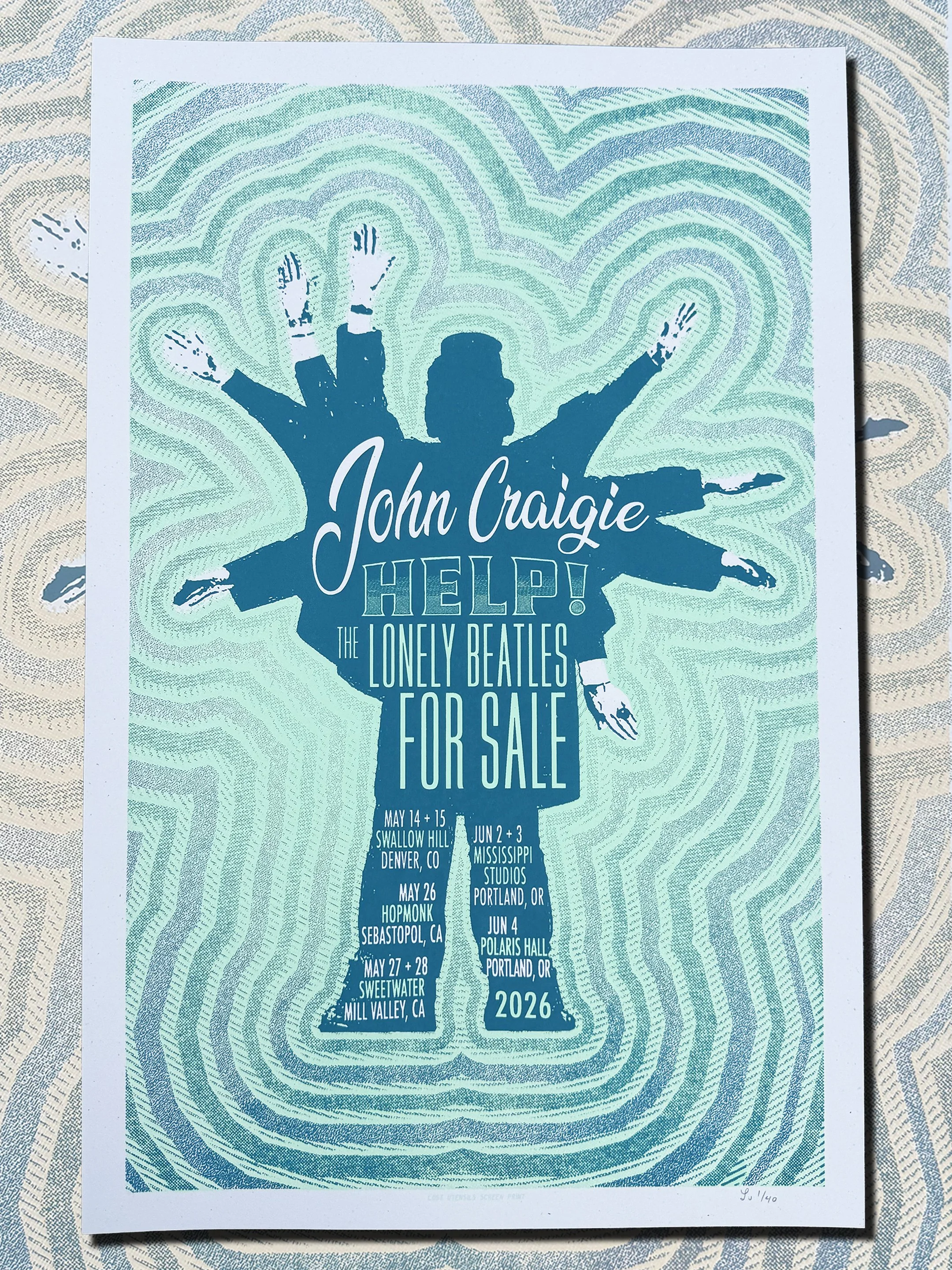 John Craigie - Help The Lonely Beatles For Sale Screen Print - Main Image - Blue/Green