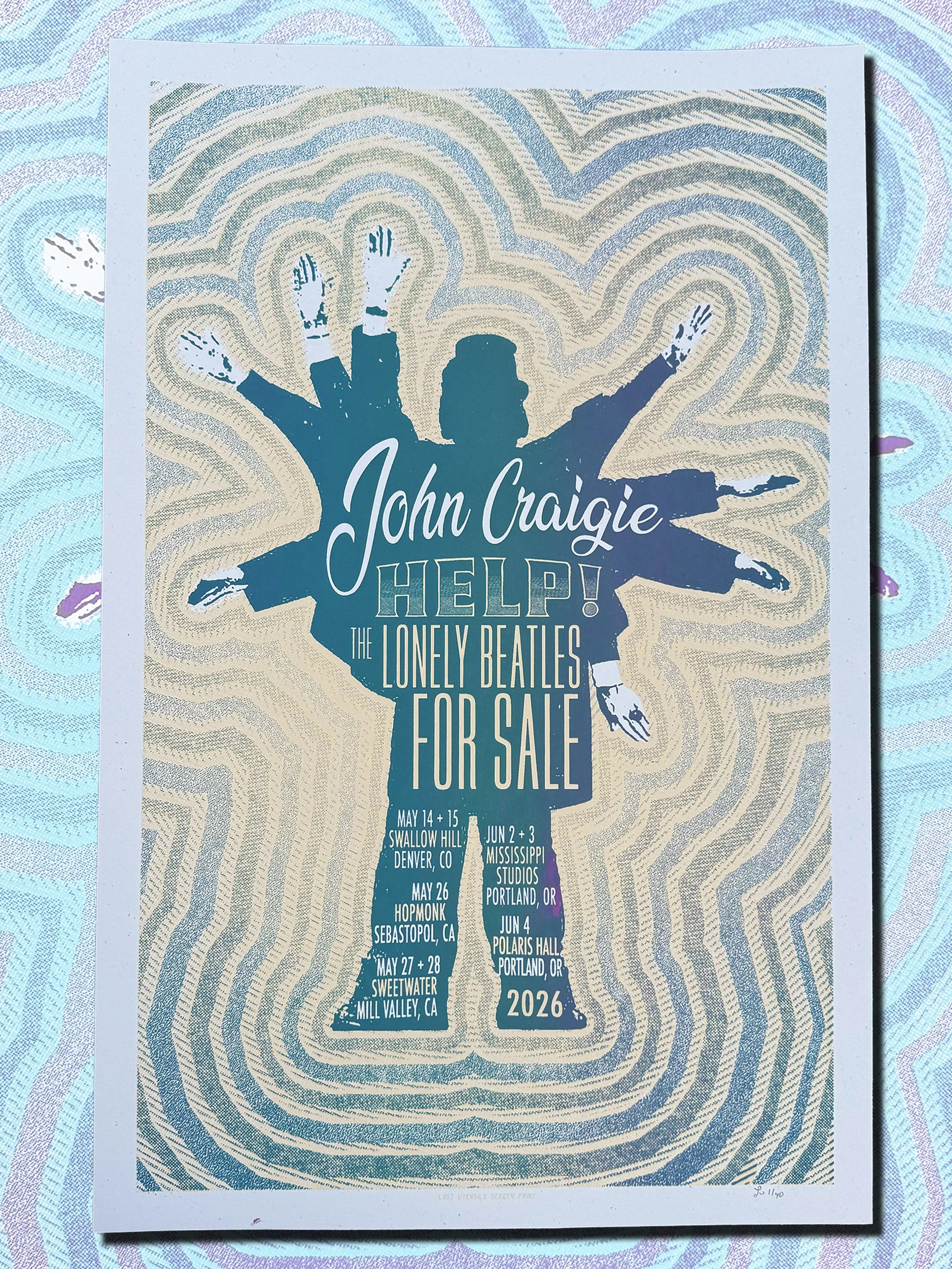 John Craigie - Help The Lonely Beatles For Sale Screen Print - Main Image - Blue/Tan