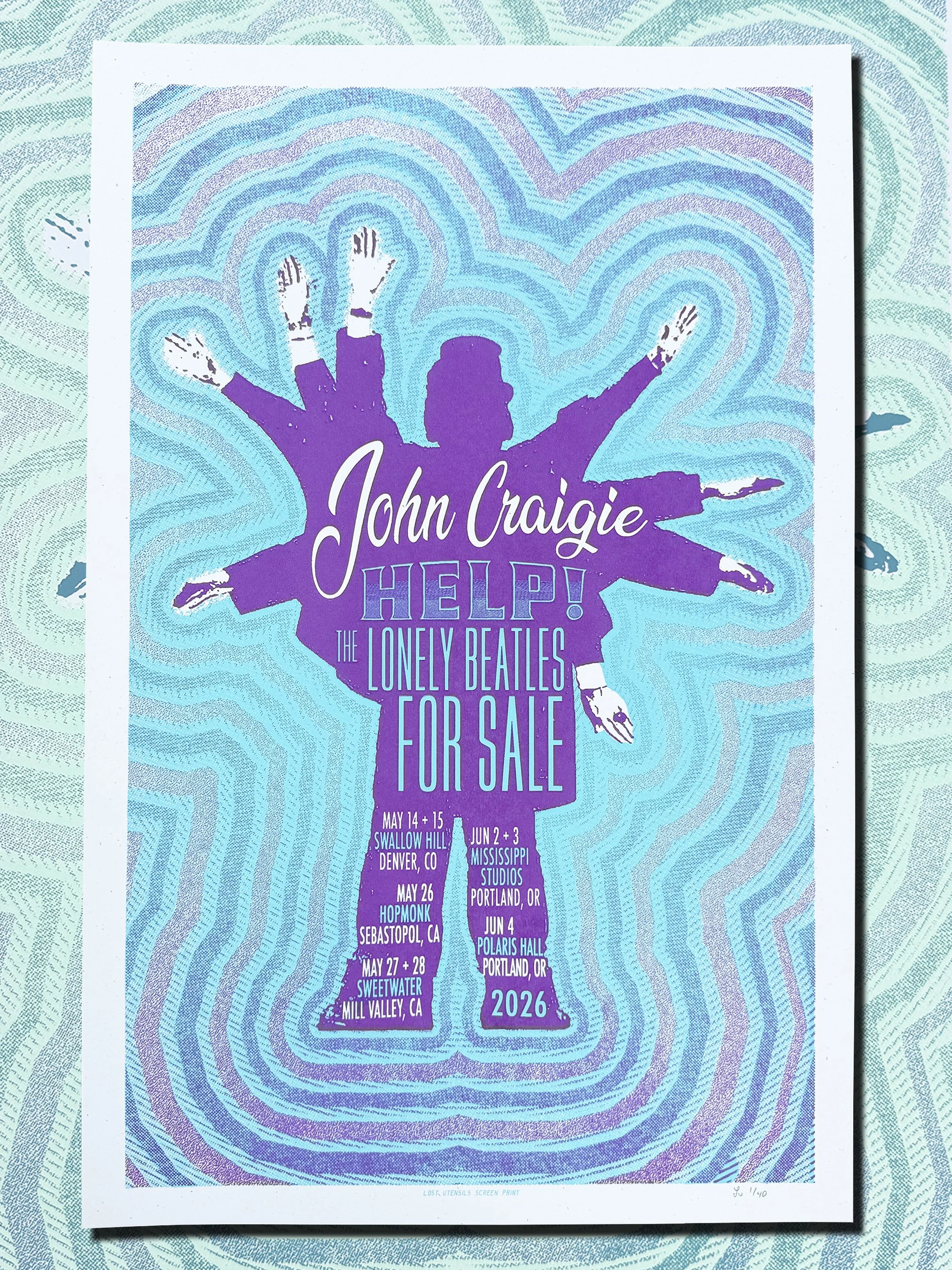 John Craigie - Help The Lonely Beatles For Sale Screen Print - Main Image - Purple/Blue