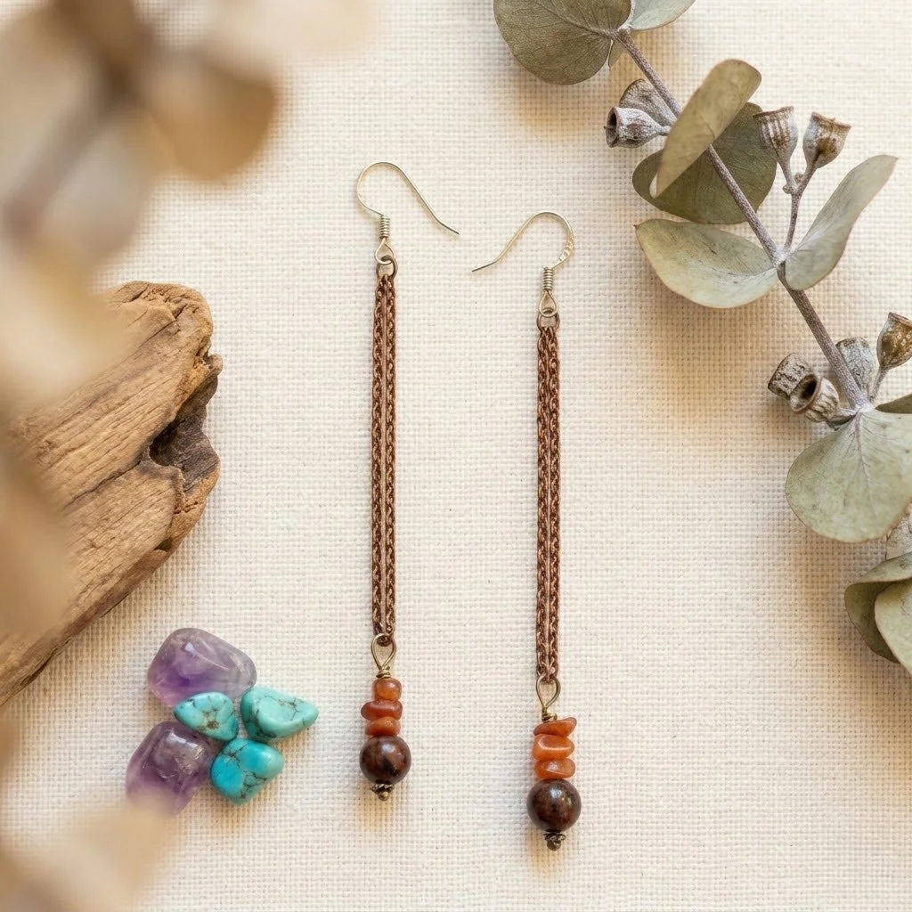 7" Jasper and Carnelian Copper Chain earrings - jas 111