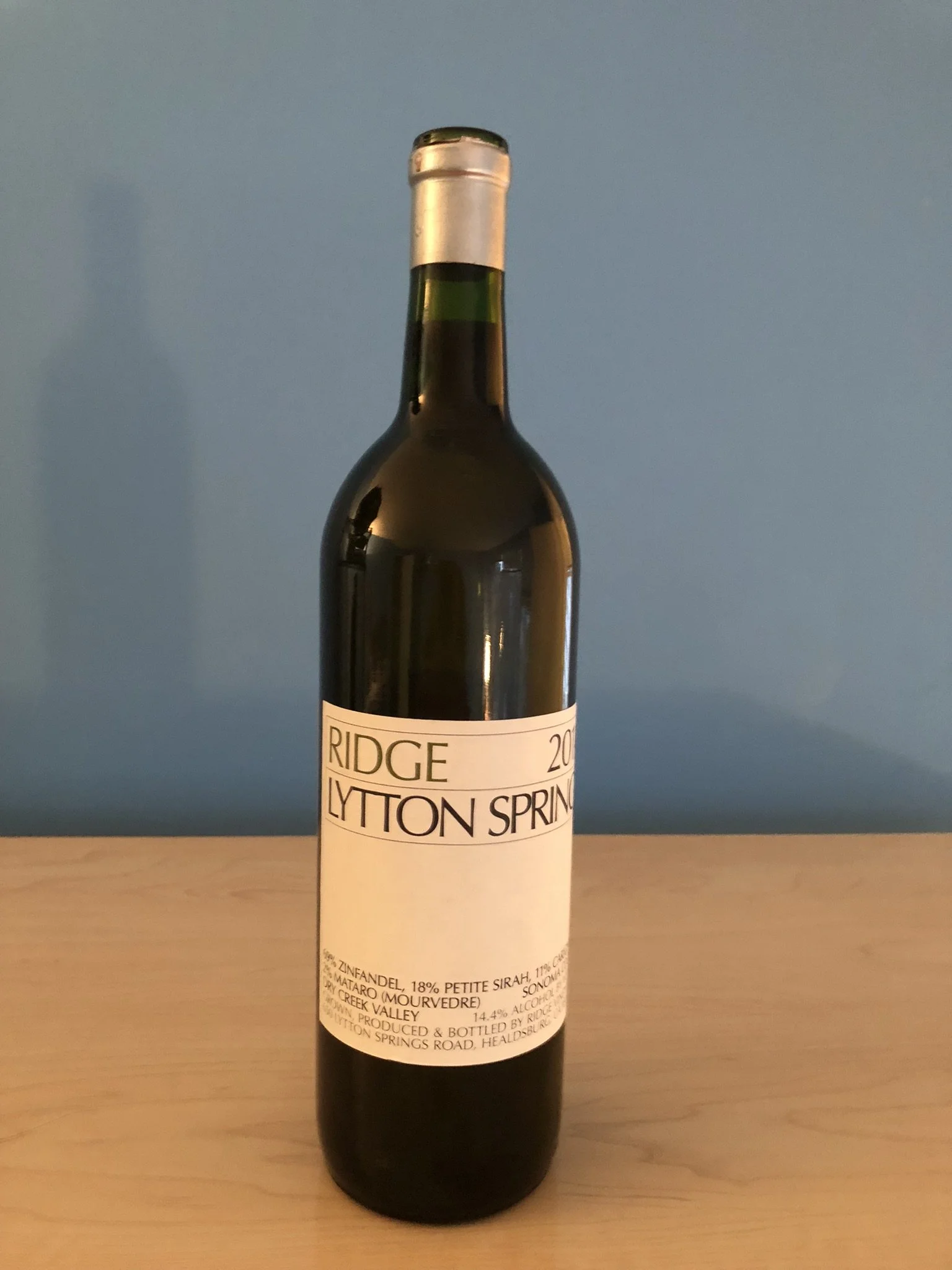 One bottle of Ridge Lytton Springs wine.