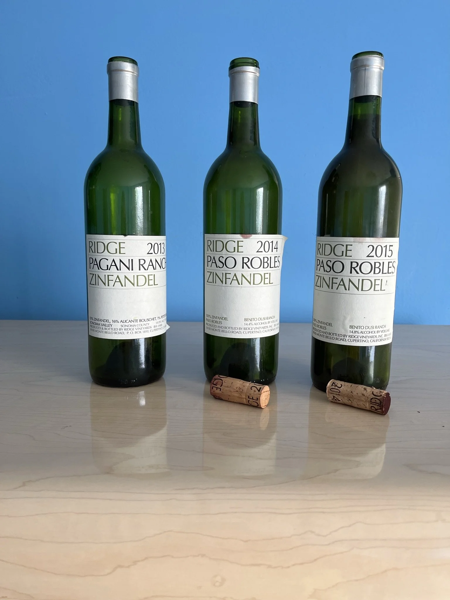 3 bottles of Ridge Zinfandel wines