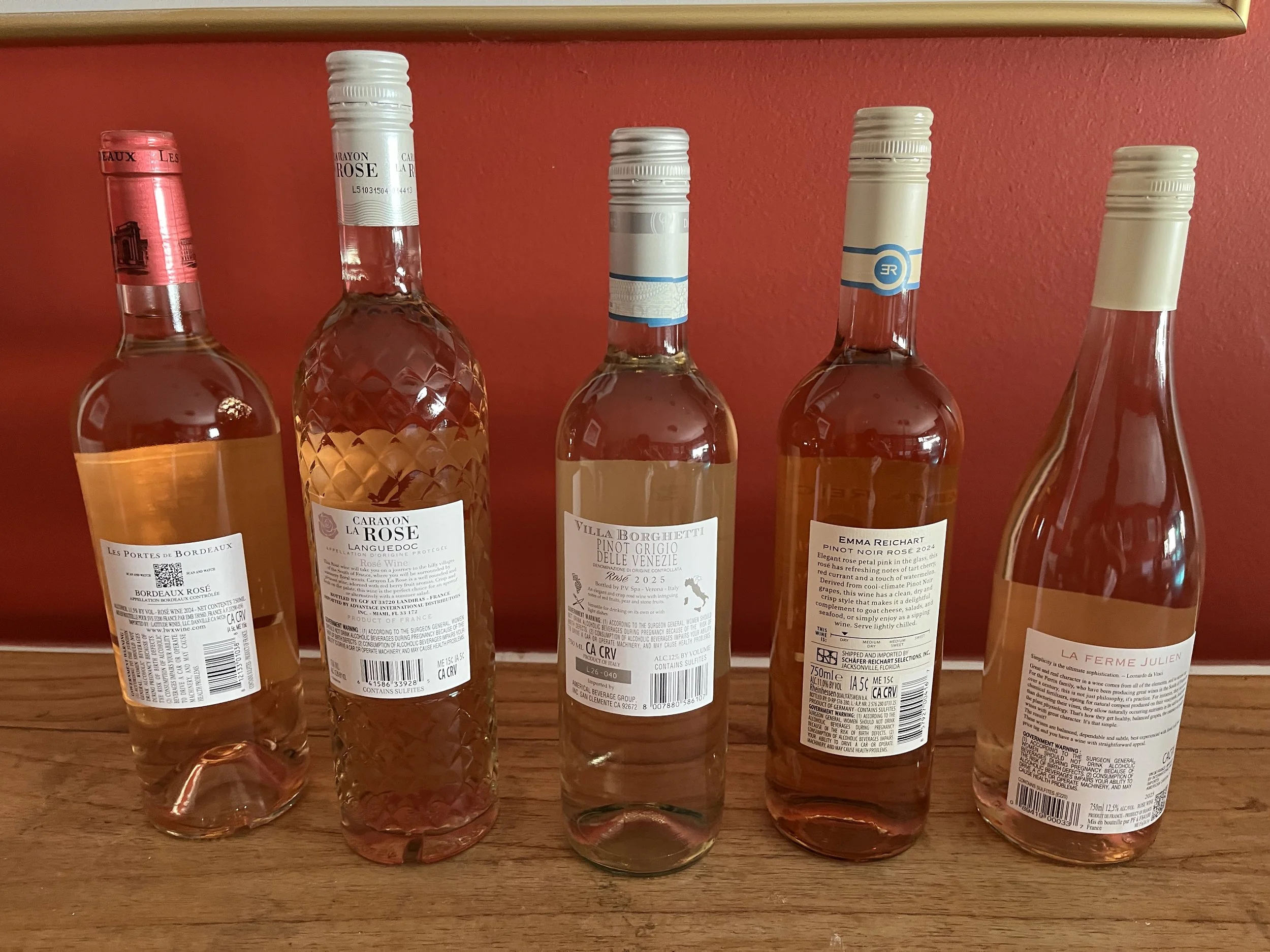 back of rosé wine labels from Trader Joe's