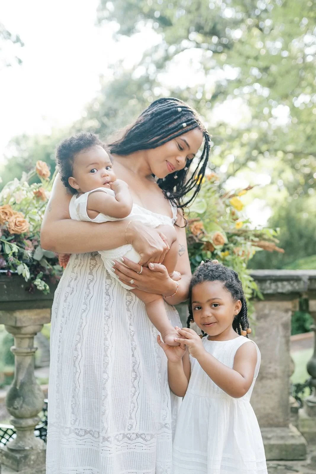 Mom outside with children - Raleigh Newborn Photographer
