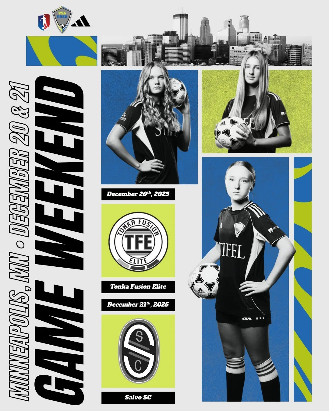 Heading north to Minneapolis this weekend for GA games!

When: December 20-21
Where: Minneapolis, MN
Teams: U15, U16, U17, &amp; U19

#GA #VSARush