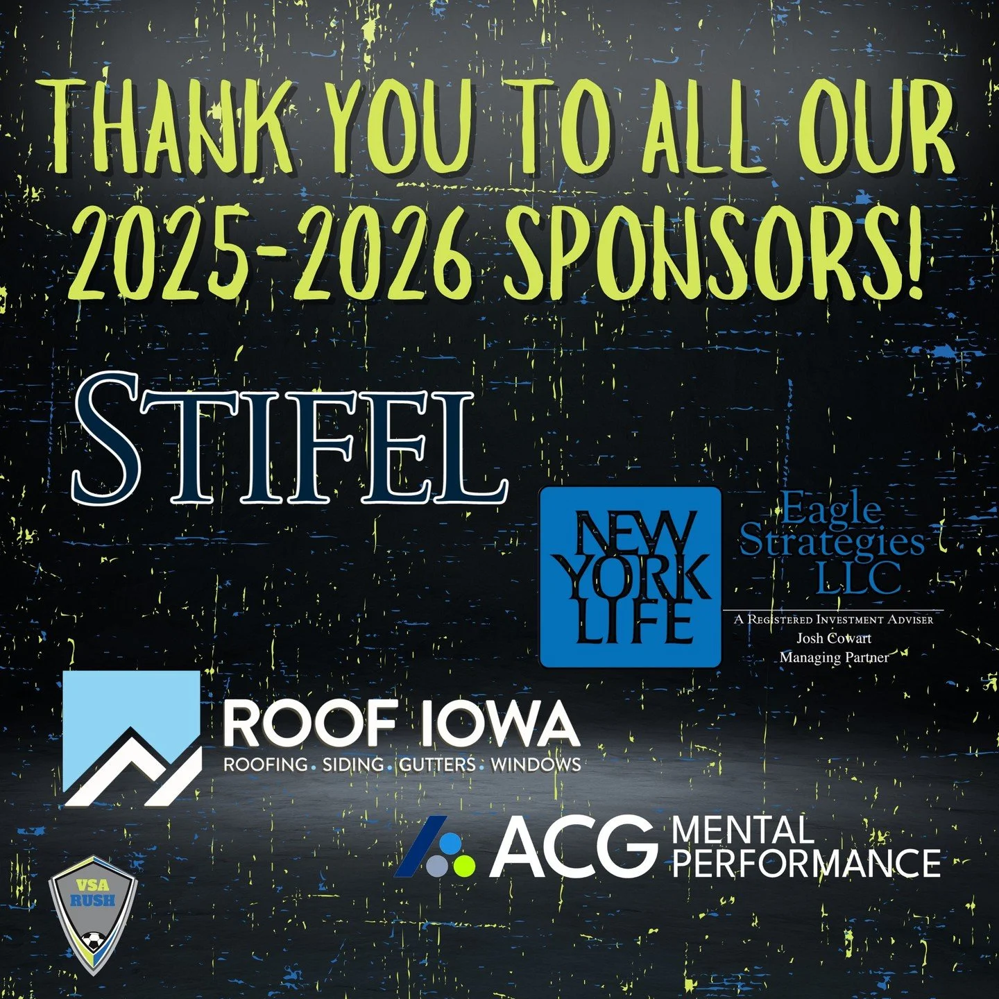 As we begin 2026, we want to thank all our wonderful sponsors! We appreciate your support and are looking forward to another great year of soccer! 🙌⚽❤️

#VSARush #ThankYouSponsors