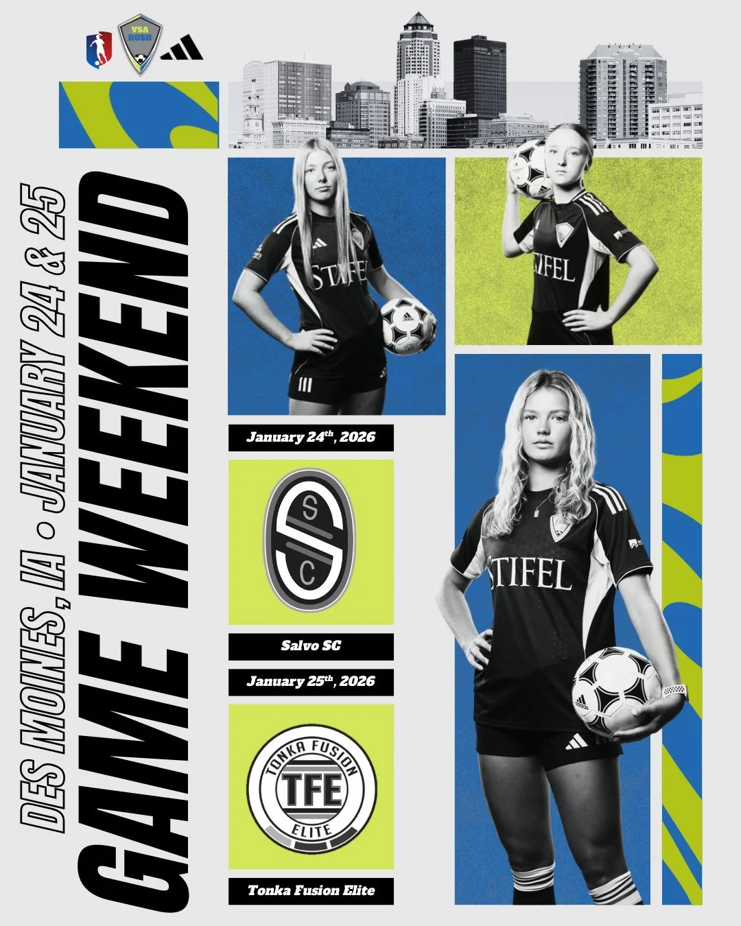 Our GA teams welcome Salvo SC &amp; Tonka Fusion Elite to Des Moines this weekend! #GA #VSARush