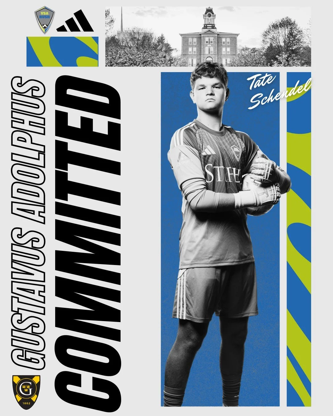 Congratulations to Tate Schendel from the 08/07B ECNL for committing to Gustavus Adolphus College! #Committed #VSARush