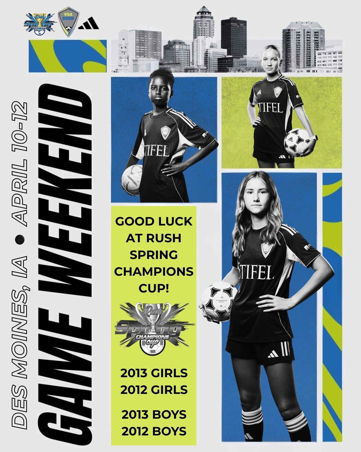 🏆 Good Luck to the 13U &amp; 14U Boys ECNL teams and 13U &amp; 14U Girls GA teams competing in the Rush Spring Champions Cup this weekend! 🎉🌟

#RushSpringCup #VSARush
