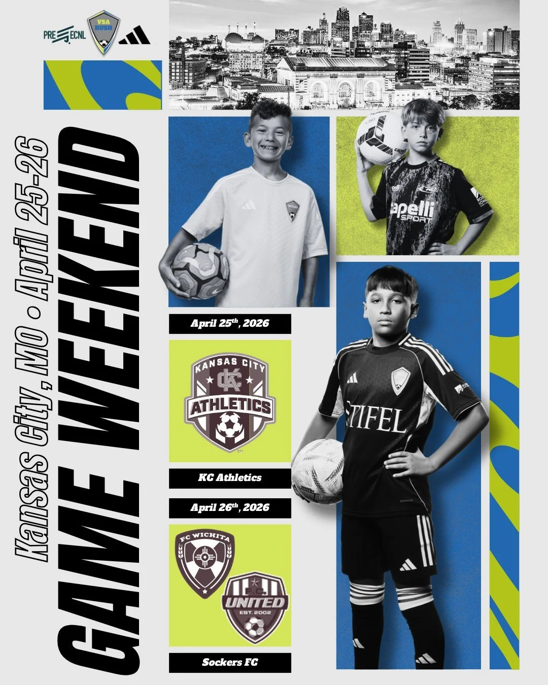 Big weekend of games for our VSA Rush ECNL, GA, &amp; Pre-ECNL teams!

&bull; GA @ SC Wave &amp; North Shore United
&bull; ECNL vs Kansas Rush
&bull; Pre-ECNL @ FC Wichita, FC United Iowa, &amp; KC Athletics
