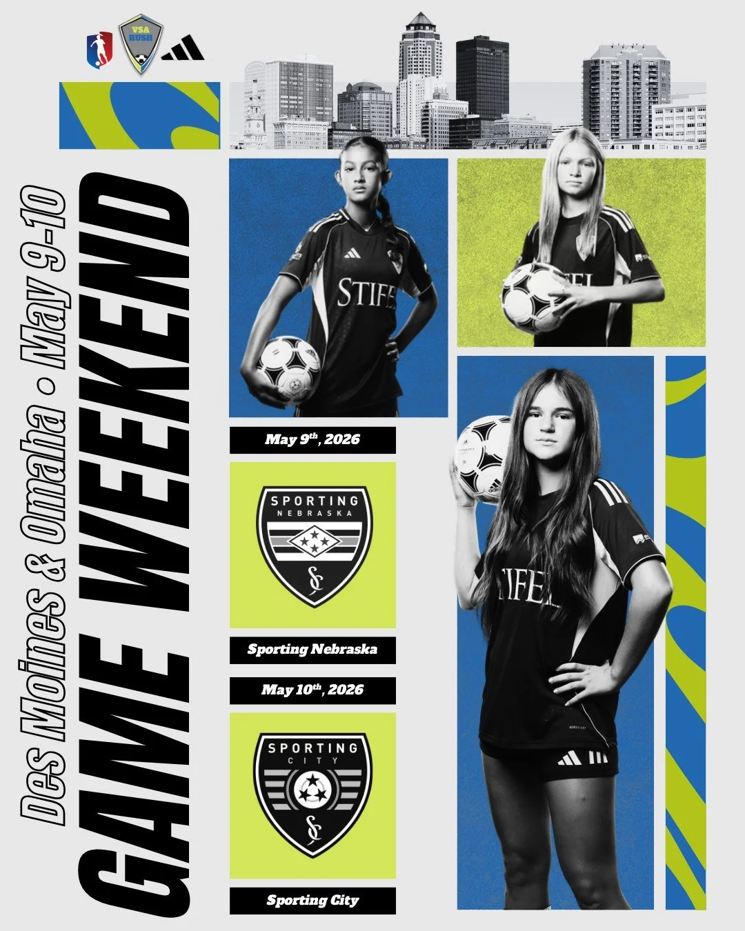 Busy weekends ahead for the 2012 &amp; 2013 GA teams!

Saturday: Away vs Sporting Nebraska
Sunday: Home vs Sporting City

 #GA #VSARush