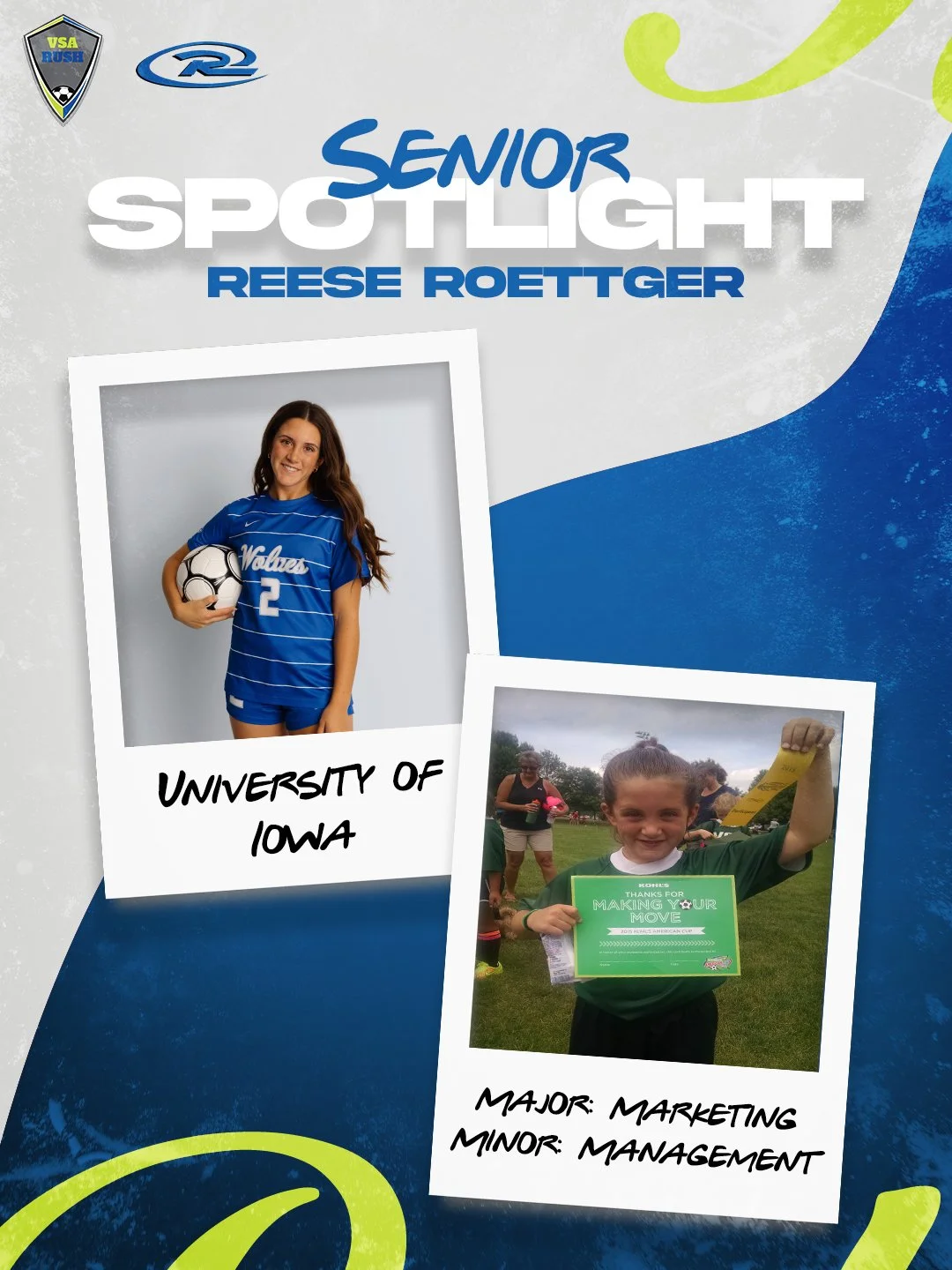 We have our next round of seniors to recognize -- Congrats to our VSA Rush class of 2026!

🎉 Senior Spotlight 🎉
▪️Name: Reese Roettger
▪️High School: Waukee Northwest
▪️College Attending: University of Iowa
@reeseroettger 

🎉 Senior Spotlight 🎉
▪