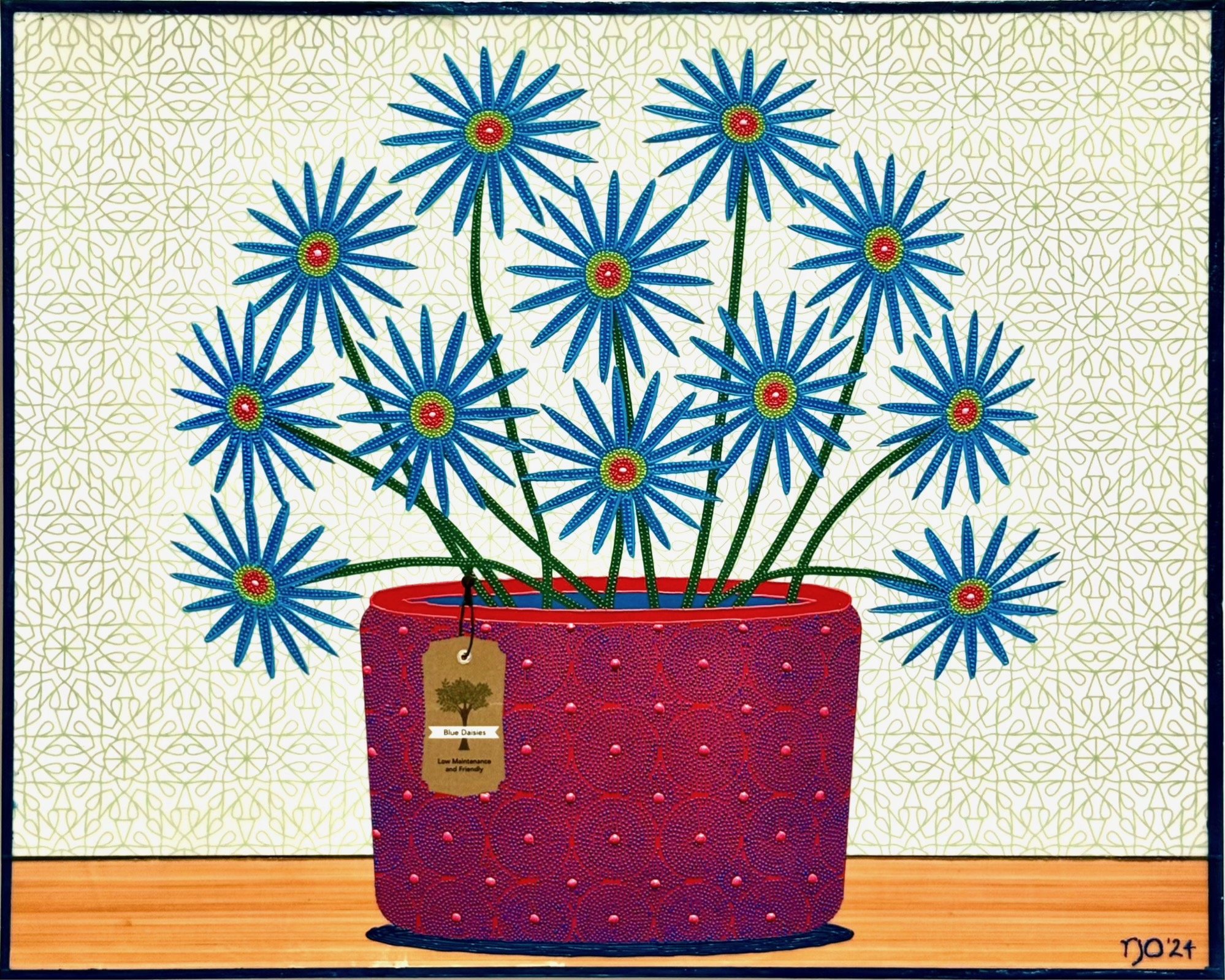 Blue Flowers in a Red Pot