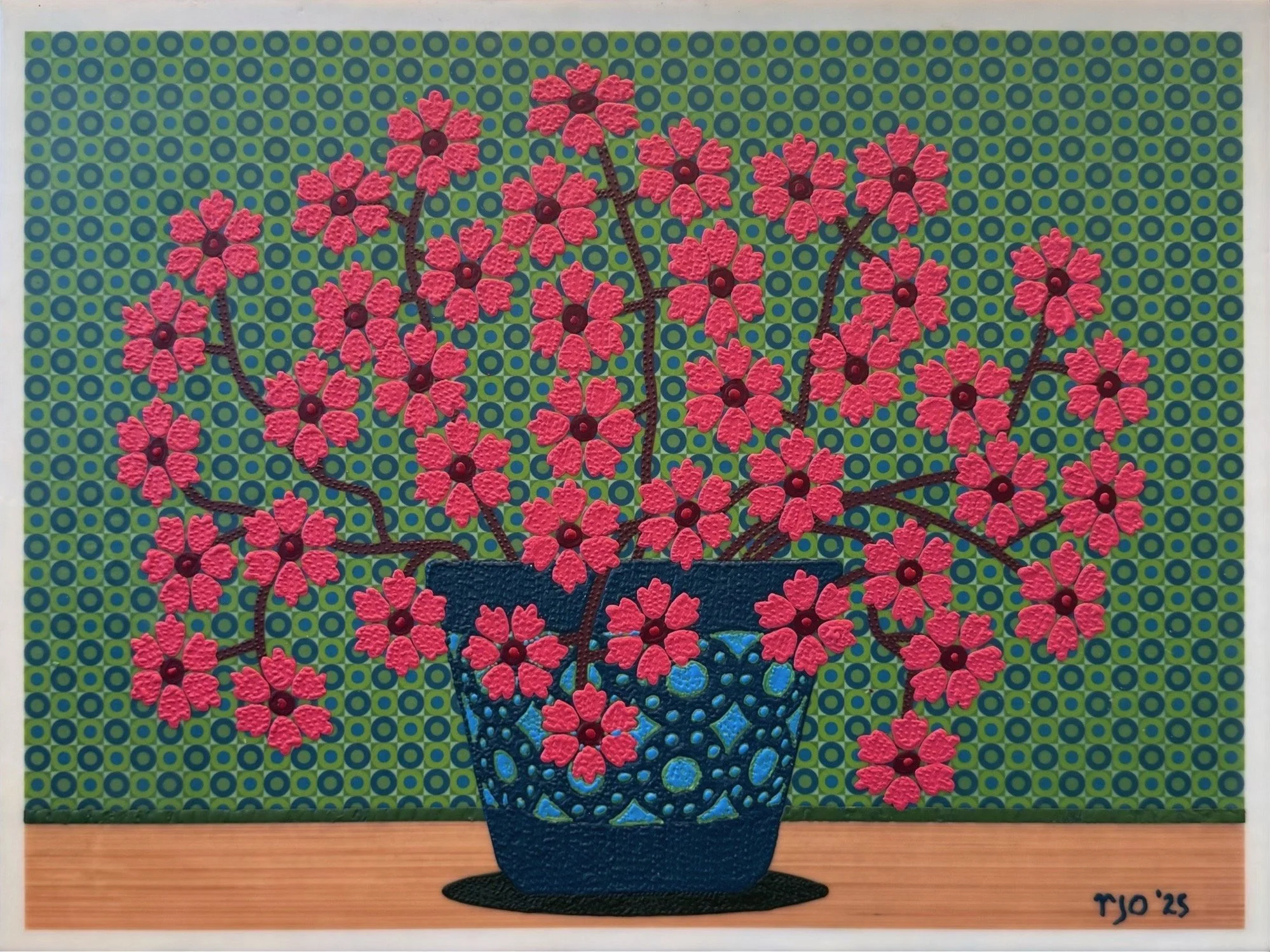 Red Flowers in a Blue Pot, 18x24