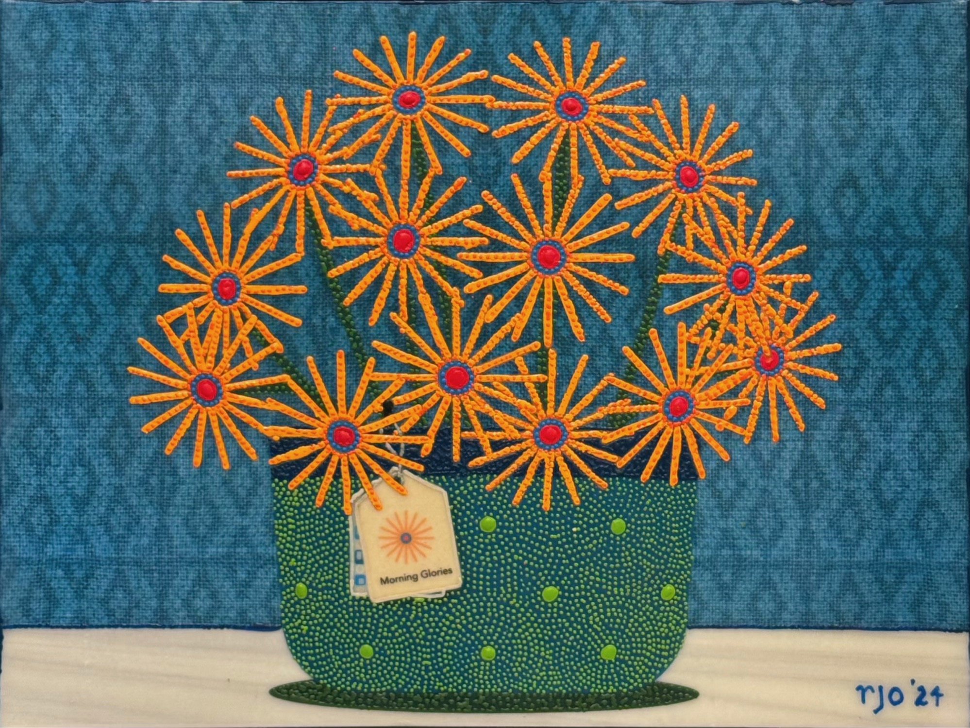 Golden Flowers in a Green Pot