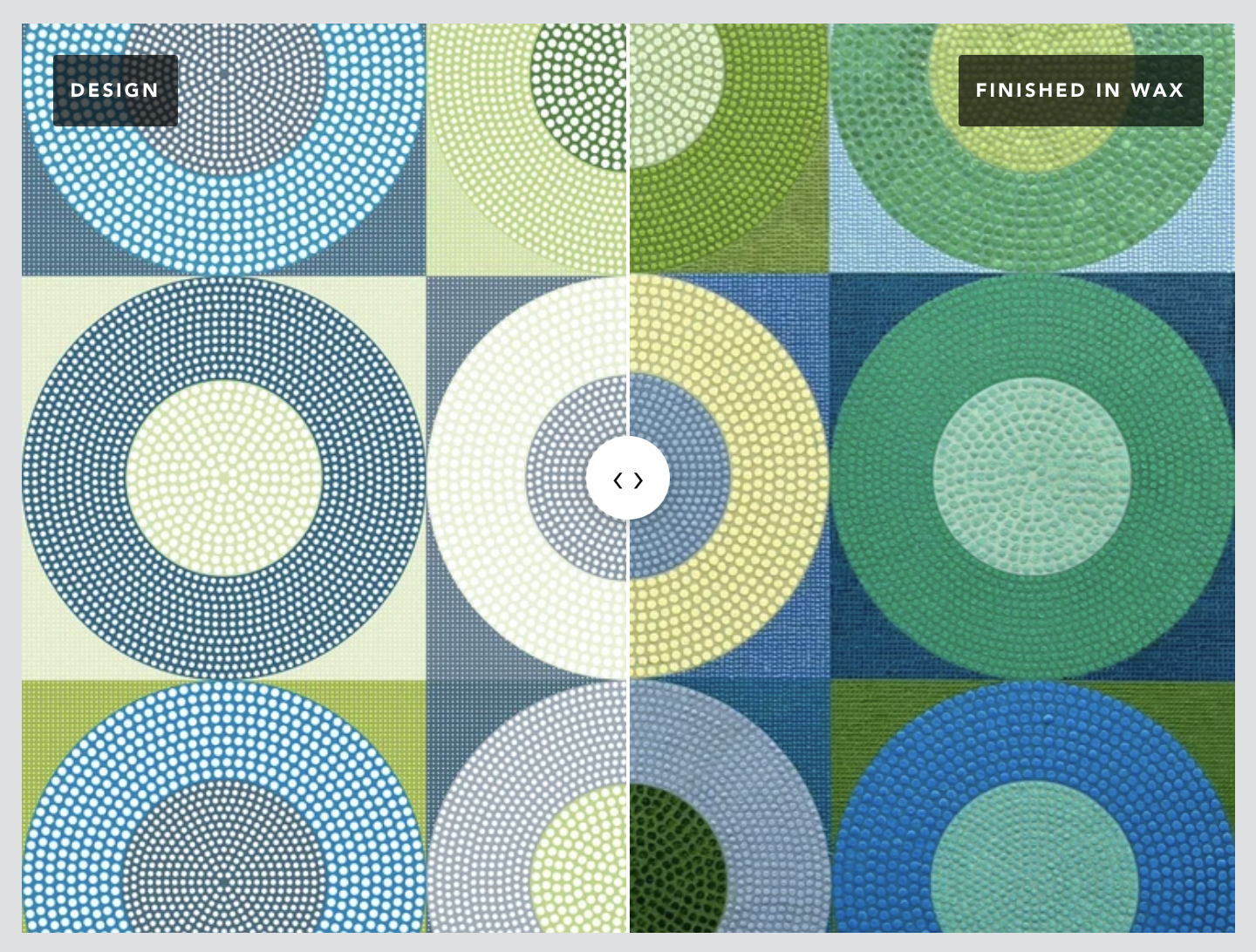 Side-by-side comparison of a geometric composition designed in Adobe Illustrator and the finished encaustic painting by Ross Ozer, showing the transformation from digital design to textured wax artwork.